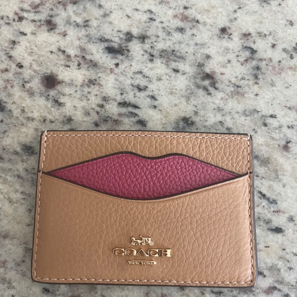 COACH Lip ID Card Tan/Pink Leather Card Case - Picture 7 of 10